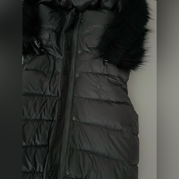 POLO RALPH LAUREN Water Resistant Down Hooded Vest Magnum Grey XS Fur trim - Picture 7 of 16